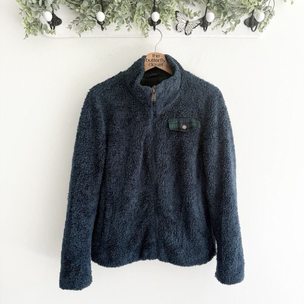 Pendleton Womens Fuzzy Zip Jacket Sherpa Coat Dark Blue Size Small DD4122